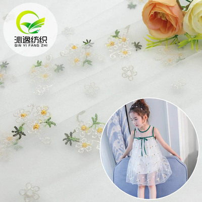 春夏新款 网纱小碎花刺绣绣花布 时尚清新女装童装连衣裙面料批发