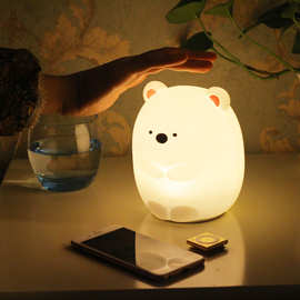 USB充电卡通LED七彩变色小熊拍拍小夜灯 创意呆呆熊硅胶灯