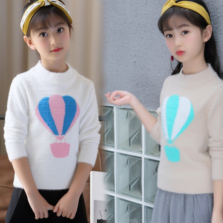 儿童套头毛衣2018新款秋冬季女童仿貂绒毛衣中大童圆领针织毛线衣
