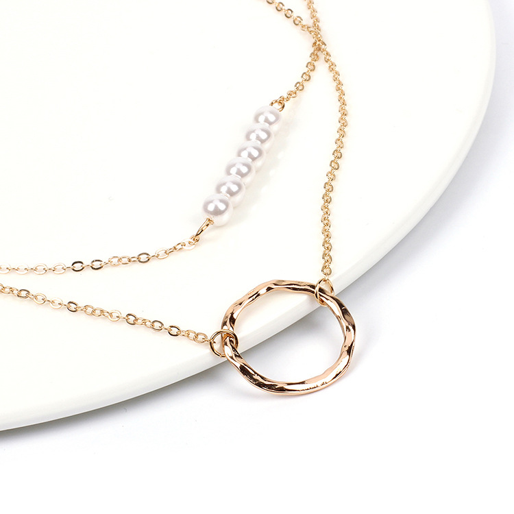 7g Weight Necklace Classification Women'S Gender Gold, Silver Color Fashion Geometric Pearl Multi-layer Copper Necklace Wholesale 7