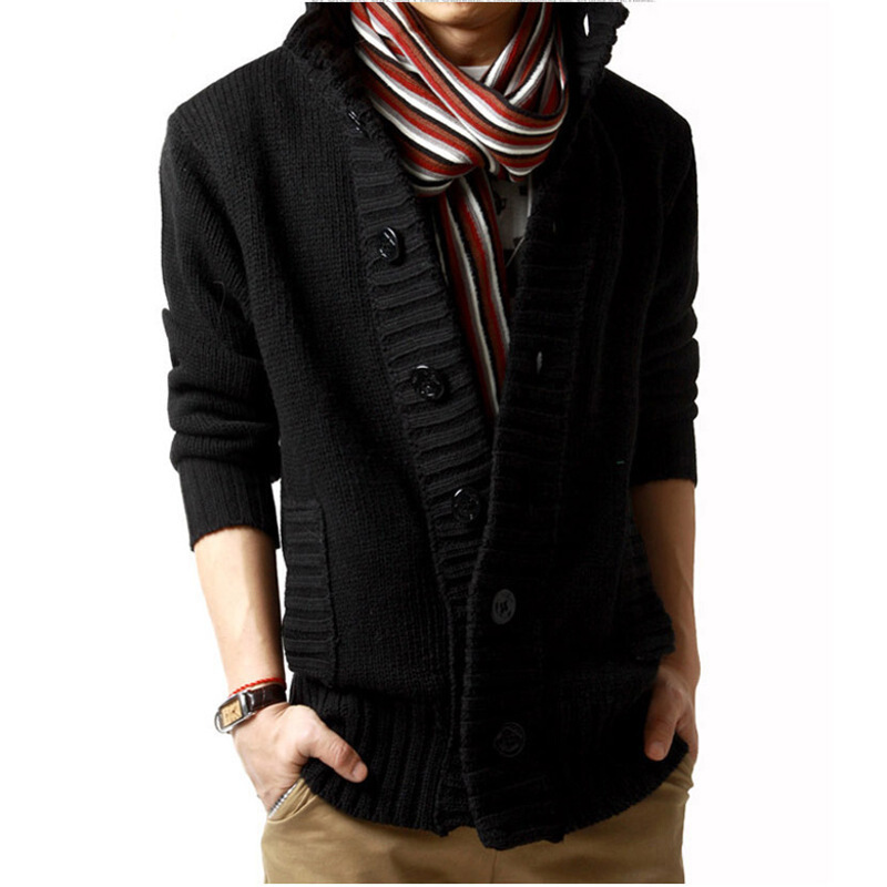 2024 autumn and winter pirate buckle stand collar men's sweater thickened new Korean sweater wool knitted thick needle cardigan trendy