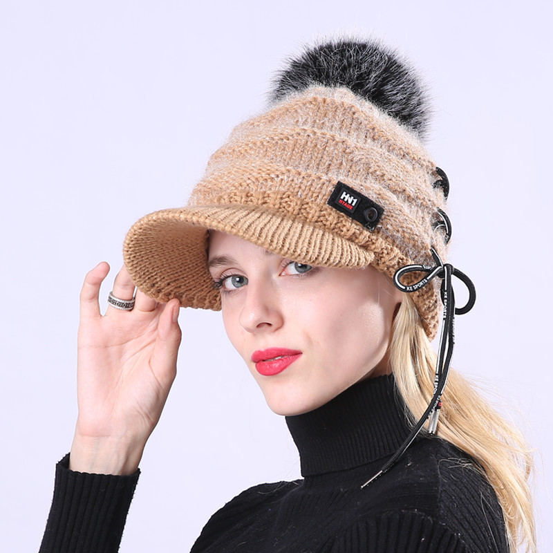 Autunno e inverno edizione coreana nuovo cappello Bailey in lana legato con lingua d'anatra in caldo velluto lavorato a maglia da donna_voghion.com