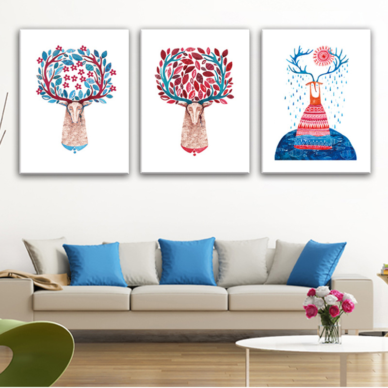 新款5D钻石画带框现代简约麋鹿客厅大幅贴钻装饰画批发一件代发