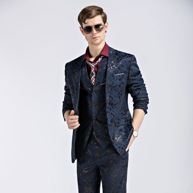 Print suit bridegroom wedding stage performance casual slim dress man