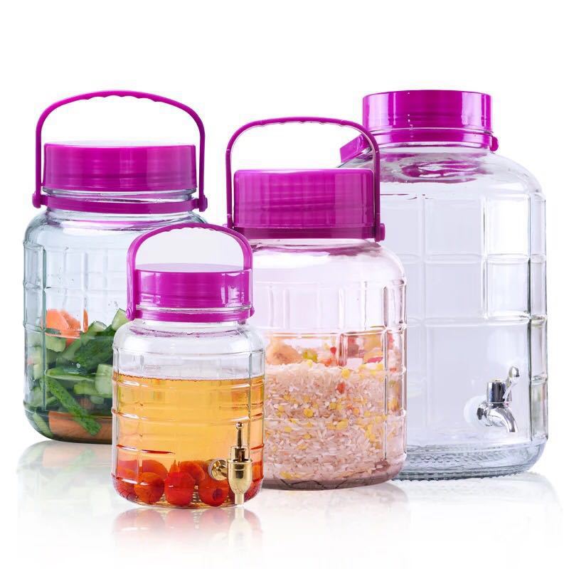 包邮泡酒坛方格圆形泡酒罐泡菜坛储物罐厨房用品玻璃瓶密封带龙头|ru