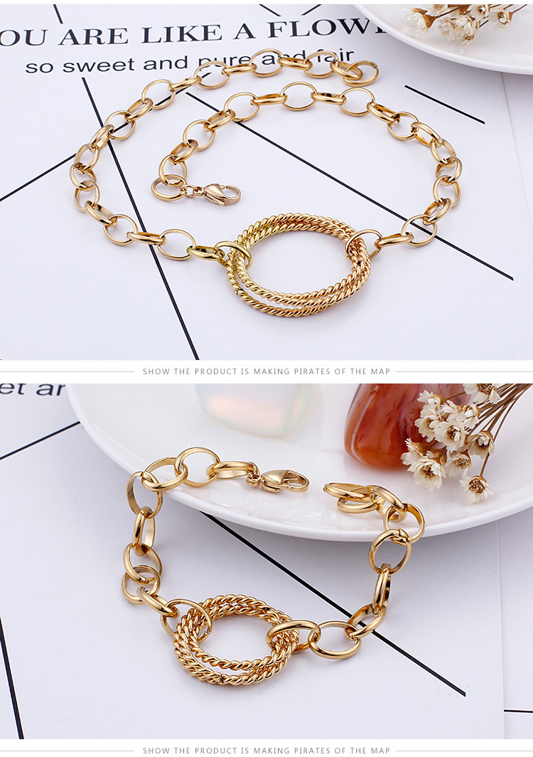 Fashion Stainless Steel Interlocking Necklace Bracelet Two Piece Set Wholesale Valentineu0027s Day G