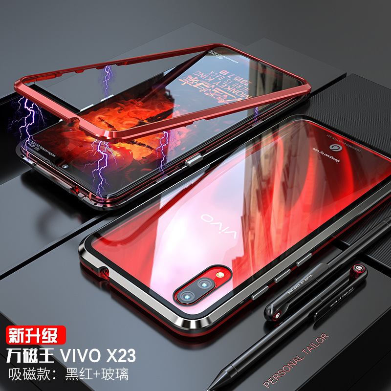 GINMIC Magneto Sword Magnetic Absorption Aluminum Metal Bumper Tempered Glass Back Cover Case for vivo X23