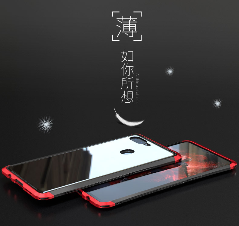 Luphie Nunchaku Airframe Metal Frame Air Barrier Tempered Glass Back Case Cover for OPPO R15 & OPPO R15 Dream Mirror Edition