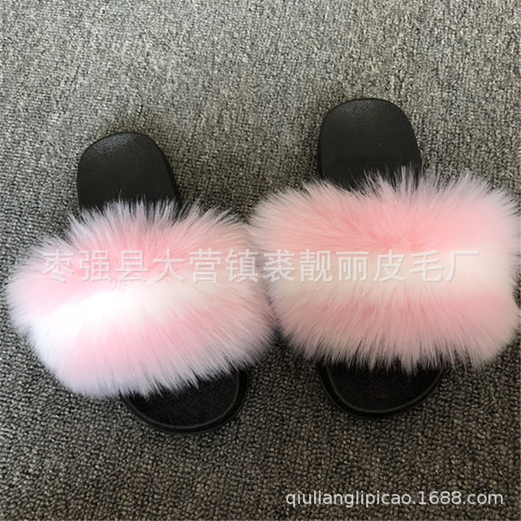 Foreign trade Amazon New imitation Fox raccoon fur slippers sandals fur fur slippers flat-bottomed slippers
