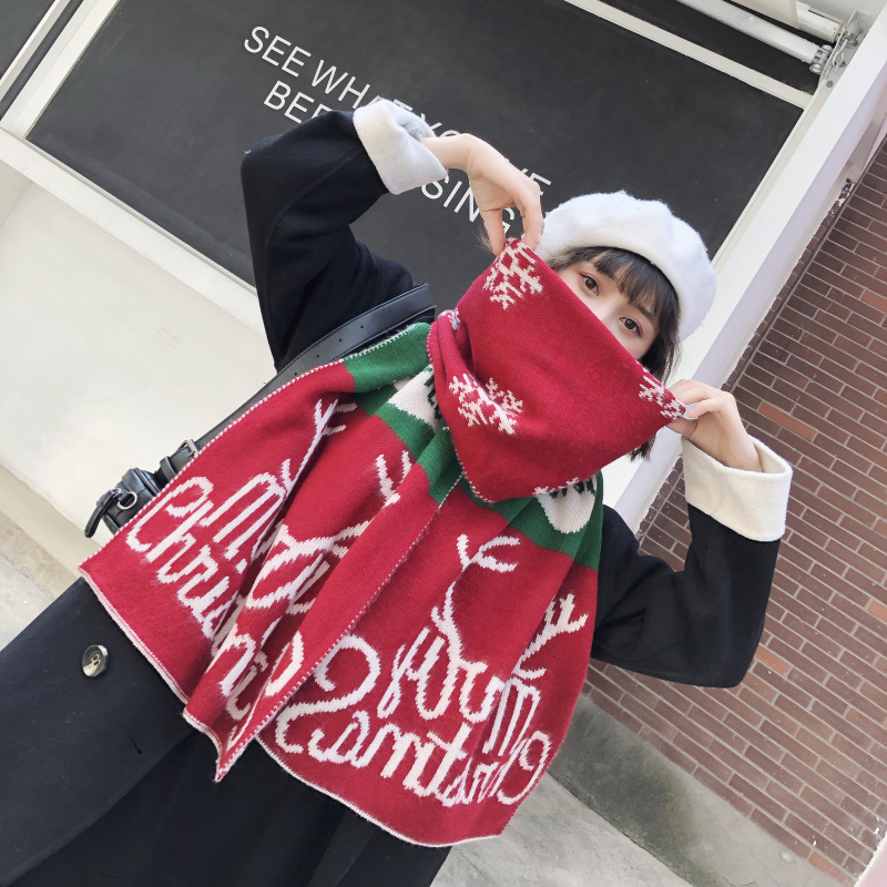 Paire de châles chauds en tricot d'hiver de Noël pour sœurs et étudiantes, écharpe douce, cadeau de Noël_voghion.com