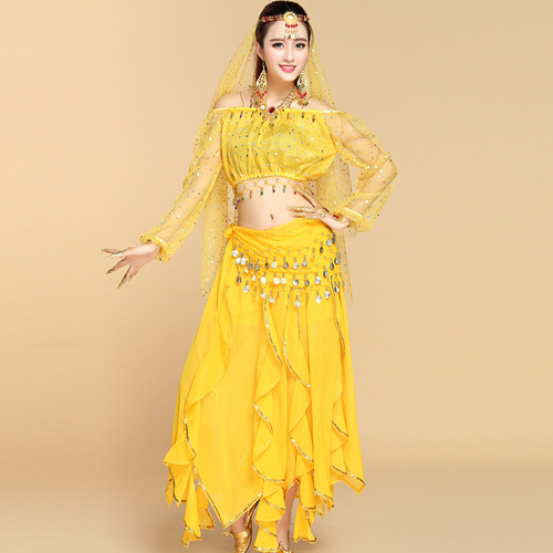 New belly dance suit Indian dance practice performance dance clothing sequined top summer skirt suit for women