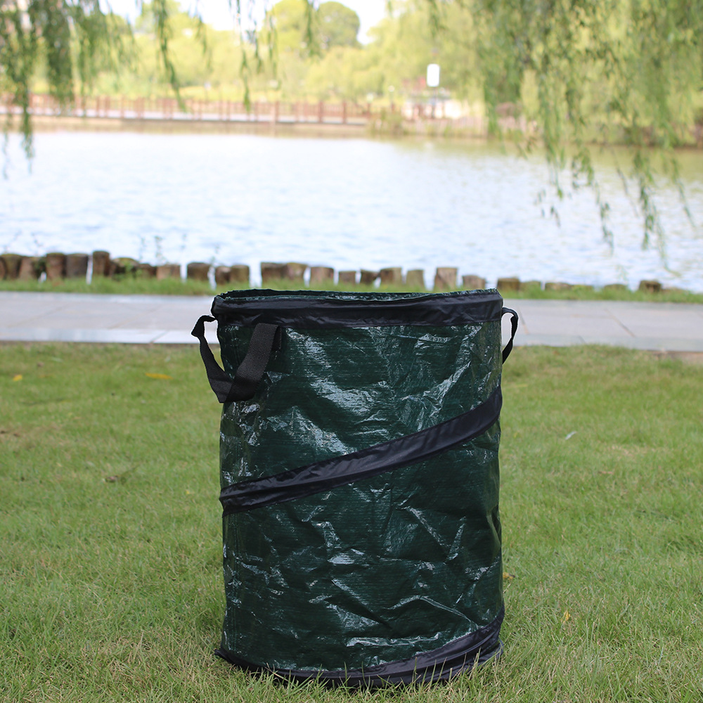 折叠便携园林树叶垃圾桶 PE编织带花园收纳桶厂家批发