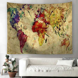 热销外贸欧美地图新款印花挂毯创意居家布墙毯画涤纶背景挂布壁毯