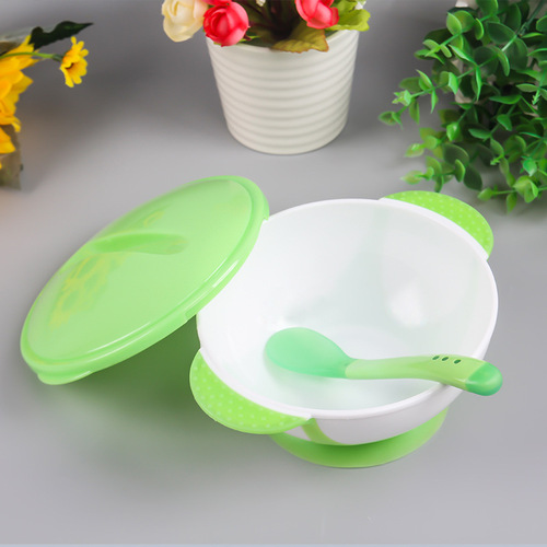 Baby suction cup bowl wholesale with temperature sensing spoon set Baby anti-fall training bowl Children's tableware Food supplement bowl