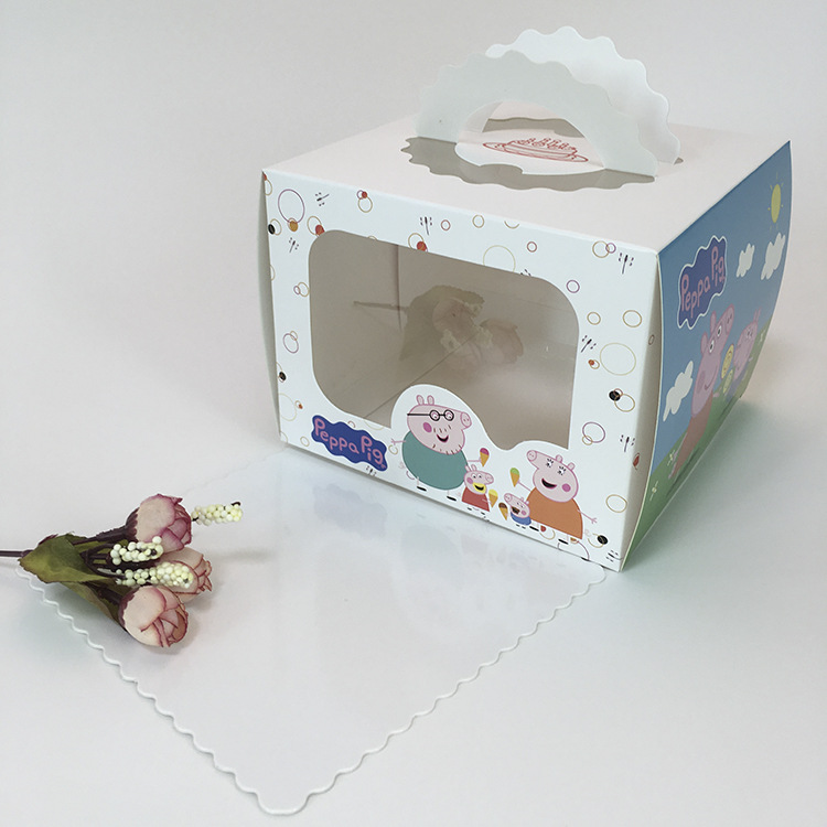 4寸方形小猪猪透明生日蛋糕盒 手提西点盒 烘焙包装 包邮