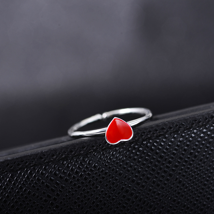 Opening Adjustable Ring Ring Heart Shape Love Red Heart Silver Ring display picture 8