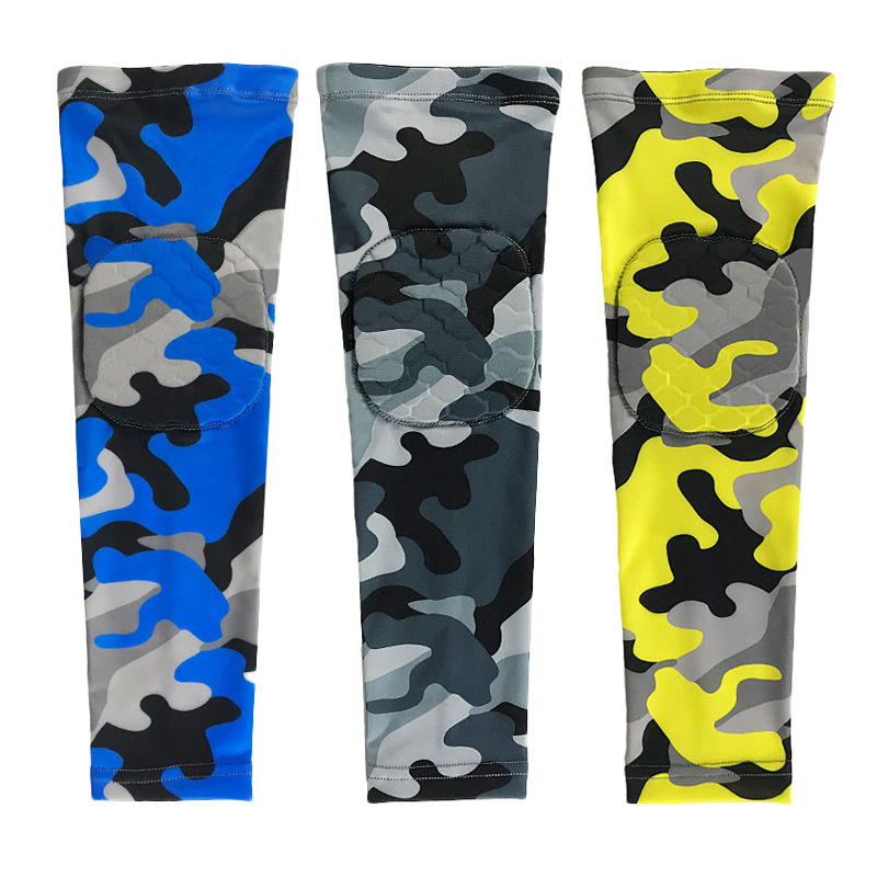 运动蜂窝迷彩护臂篮球防晒健身防撞加长莱卡护肘图案印刷厂家现货