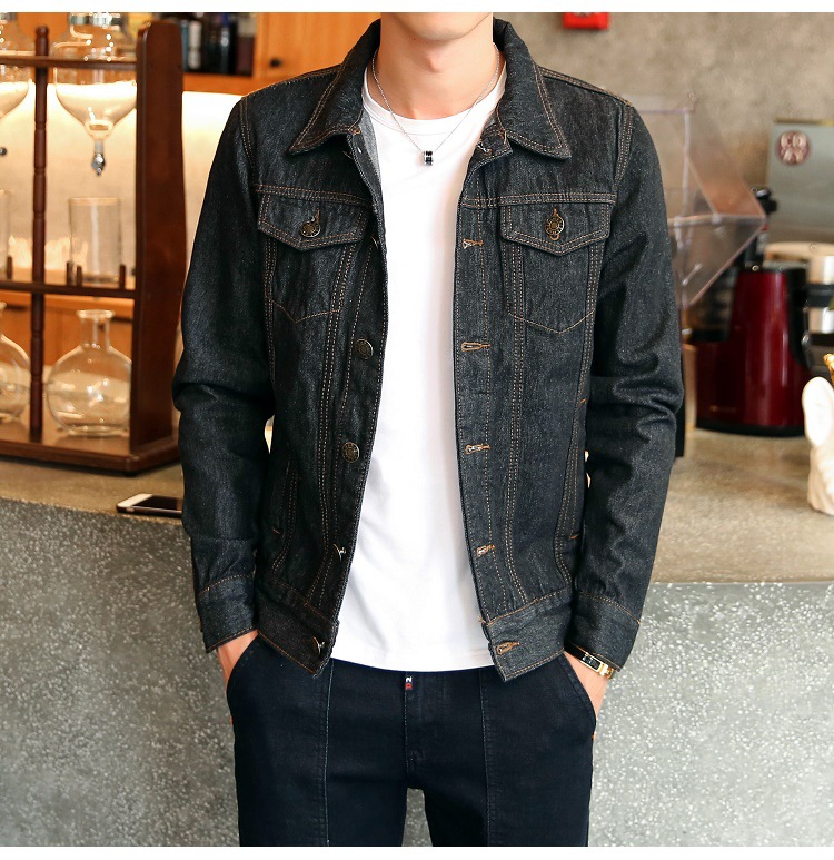 Men Lapel Collar Flap Pocket Buttoned Denim Jacket