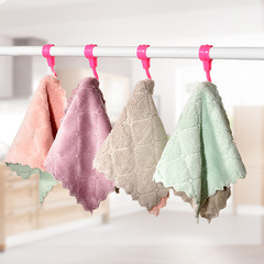 Kitchen thick absorbent coral velvet non-stick two-color hand towel table cloth dish washing cloth cleaning cloth