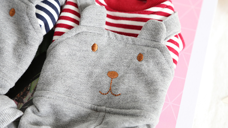 小熊背带条纹四脚衣