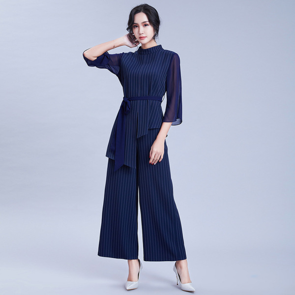 New spring flare sleeve striped trousers suit fashionable knitting 