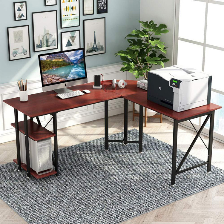 Modern Corner Computer Table L-Shaped Computer Table Workstation Game Table Shelf Storage with Home Office