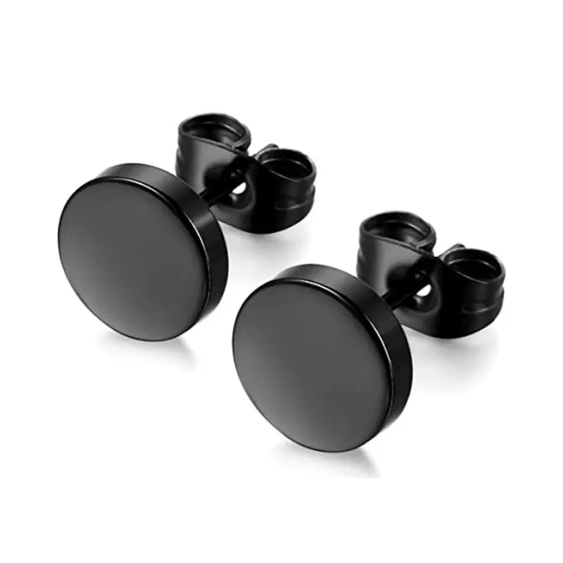 外贸耳饰黑色不锈钢简约哑铃蝴蝶扣耳钉316L钛钢耳钉批发