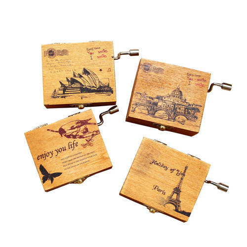Wooden hand-cranked music box wooden music box creative crafts furniture ornaments birthday and holiday gifts