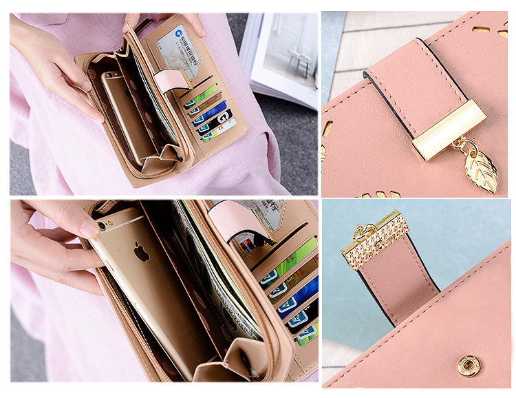 Women's Leaves Solid Color Pu Leather Hollow Zipper Buckle Wallets display picture 1