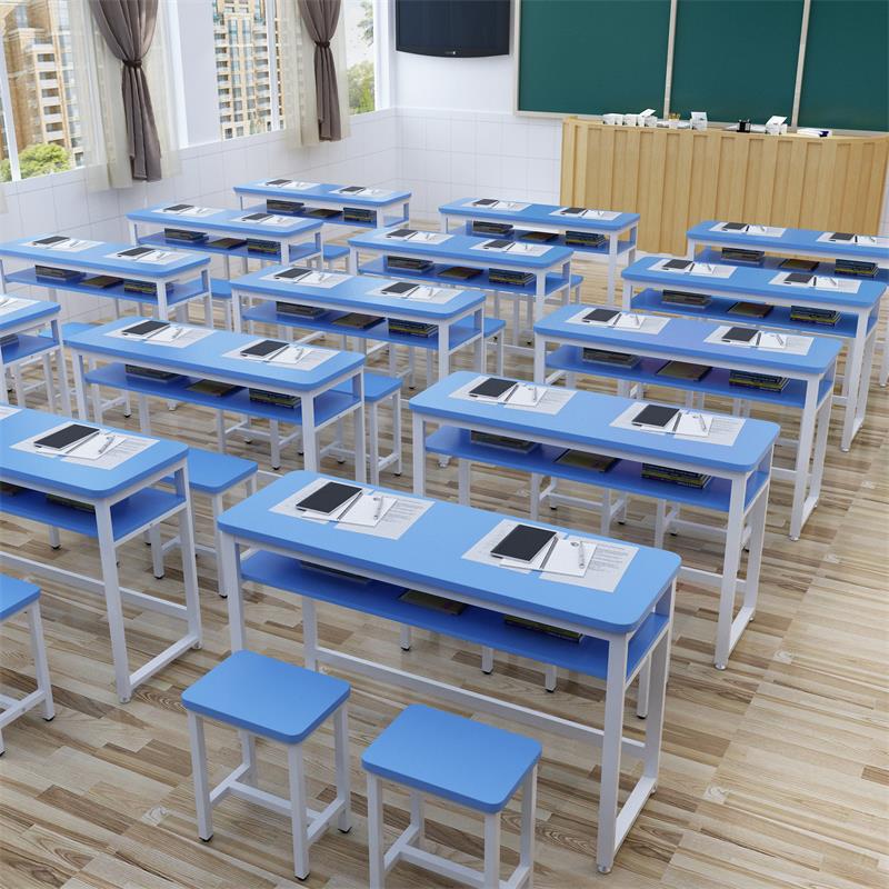 学生课桌椅简约现代辅导培训班双层课桌 学校教室学习桌椅批发|ru