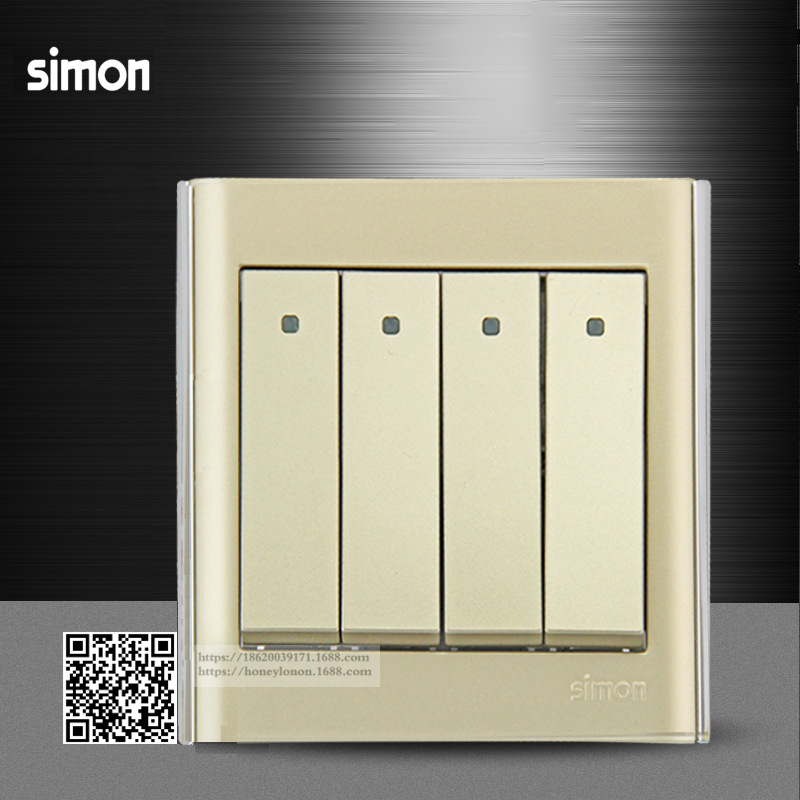 simon/西蒙 E5 四位单控开关带荧光开关(香槟金)521141-52