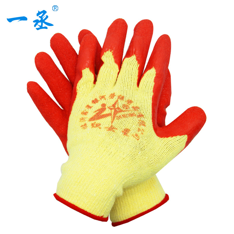 厂家直销牛郎星织女星黄纱红劳保手套防滑耐磨工人优选浸胶手套