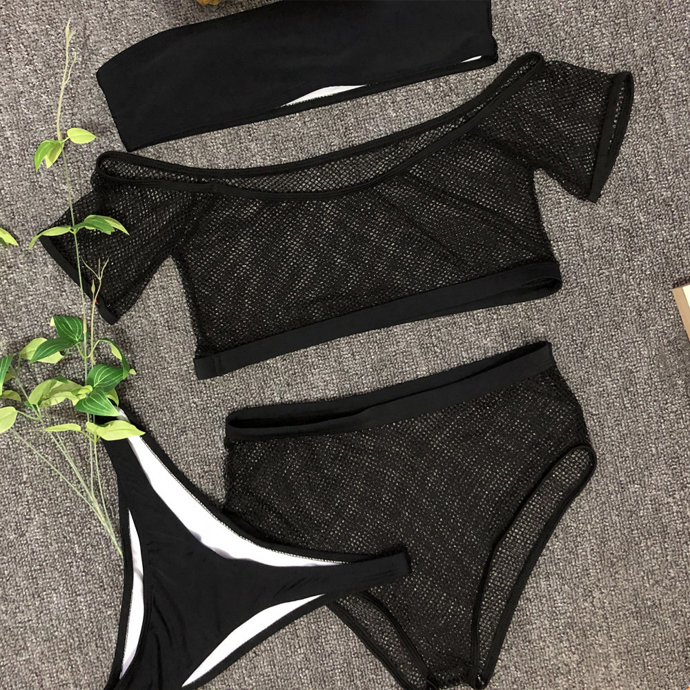 hot sale bikini sexy mesh ladies split swimsuit four-piece bikini wholesale NSDA135