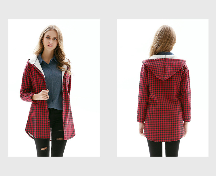 Hooded Inner Fleece Plaid Jacket NSJR17218