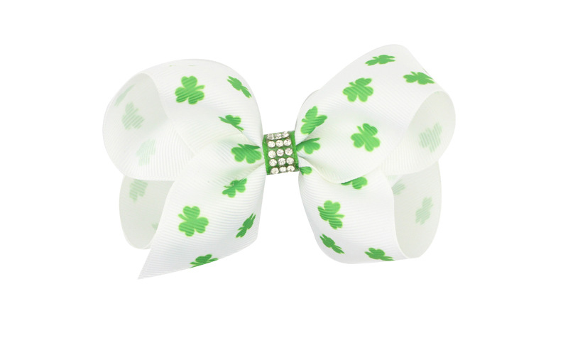 Girl's Pastoral Shamrock Cloth Printing Handmade Bowknot Hair Clip display picture 5