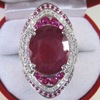 Synthesized ruby stone inlay, ring, wish, silver 925 sample, European style, diamond encrusted