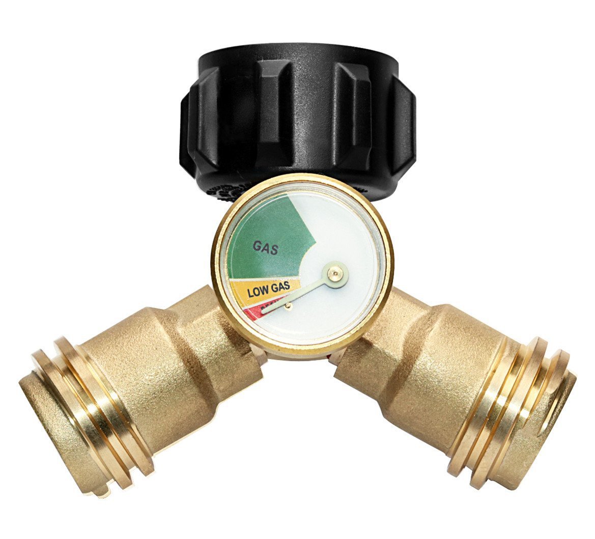 qcc北美燃气丙烷转换接头Y型三通黄铜适配器煤气阀门配件带压力表