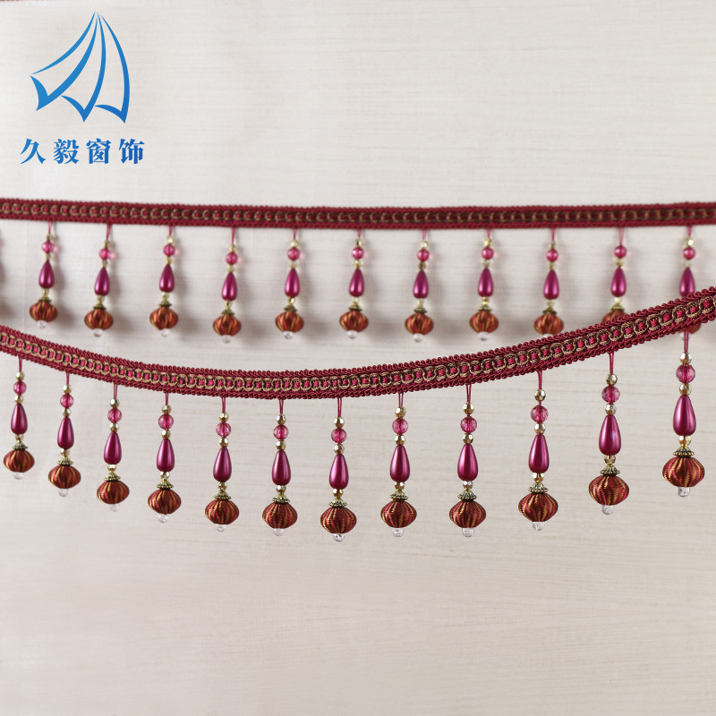 久毅窗饰 窗帘厂家大量现货直供 窗帘珍珠牛筋珠涤纶丝 珠子花边