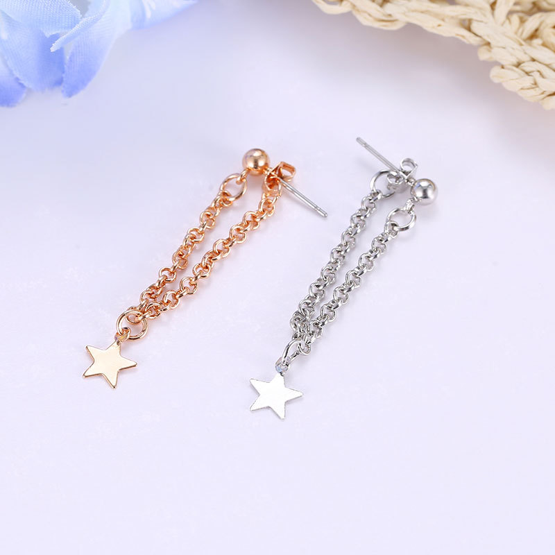 Fashion Simple Pentagram Chain Tassel Long Earrings Women's Cute Little Star Earrings display picture 4