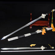 正品龙泉刀剑 花纹钢烧刃铜装镀银高档鱼皮唐剑 宝剑 收藏 未开刃