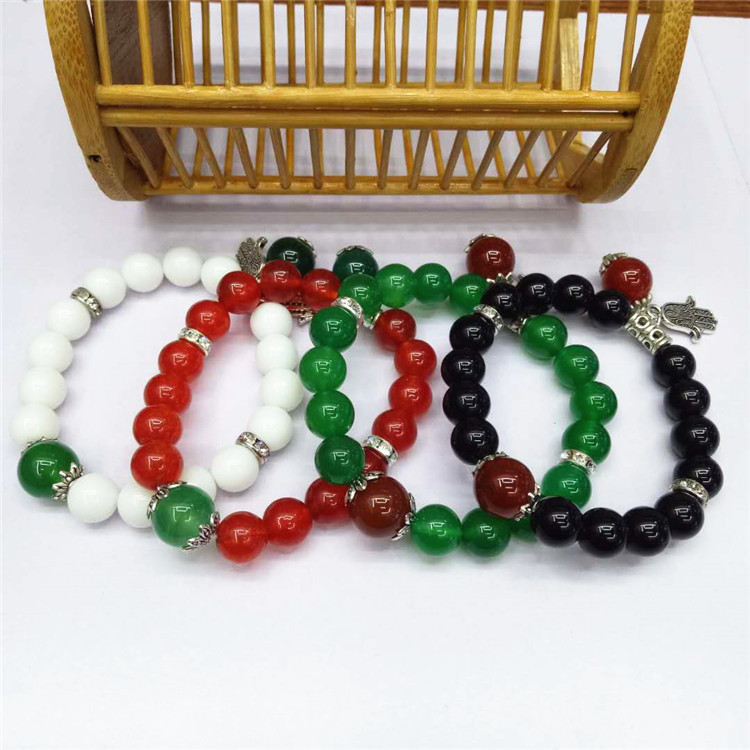 New trendy crystal jewelry: Green Dongling White Porcelain Obsidian combination bracelet, palm fortune bead bracelet wholesale, handcrafted detail image 2