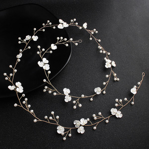 New Simple European and American Handmade Bride Hair Band One meter long Flower Pearl Headband Bride Headwear Cross bord