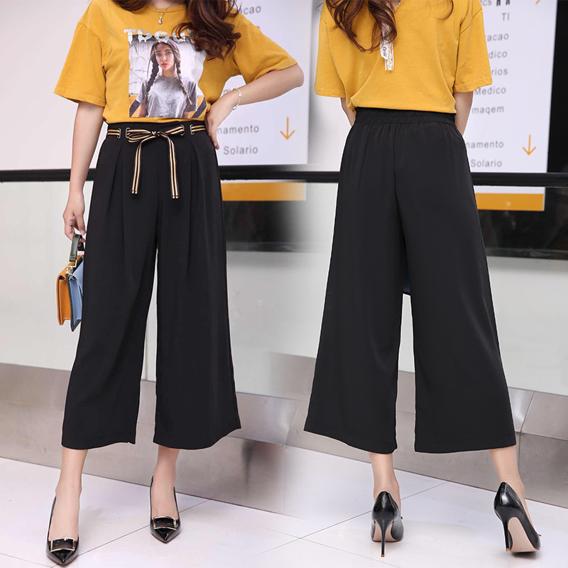 【厂家直销】2018春夏新款九分阔腿裤女薄款垂感八分黑色显瘦百搭