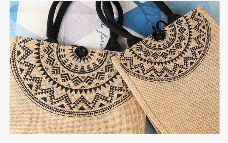 单肩简约复古购物袋粗麻布手提黄麻购物时尚收纳袋麻布