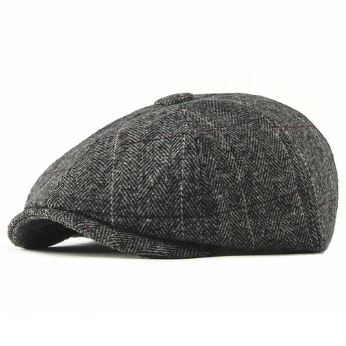 Men's British Retro Wool Beanie Beret Hat for Middle-Aged Adults, Autumn/Winter New Style Octagonal Hat, Leisure Painter Hat