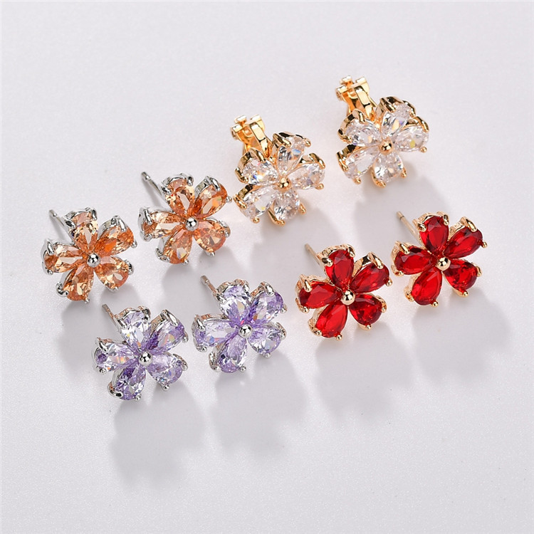 1 Pair Sweet Simple Style Flower Polishing Plating Inlay Copper Alloy Zircon Ear Clips Ear Studs display picture 2