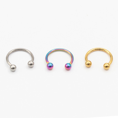 Europe and America Stainless steel Pellet Bihuan fashion Titanium Bihuan Curved rod Nose nail Dribbling puncture Jewelry