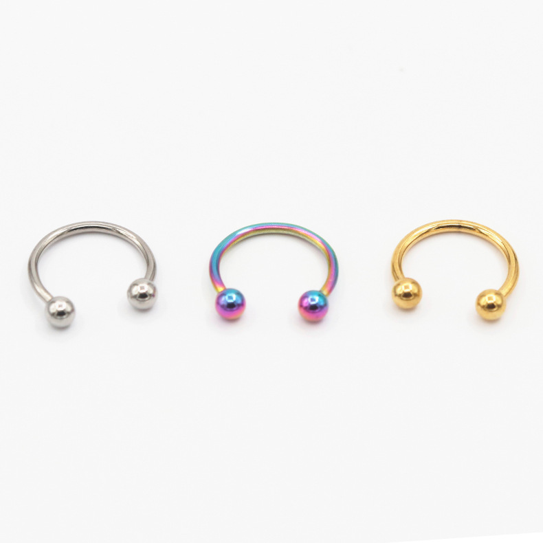 Europe and America Stainless steel Pellet Bihuan fashion Titanium Bihuan Curved rod Nose nail Dribbling puncture Jewelry