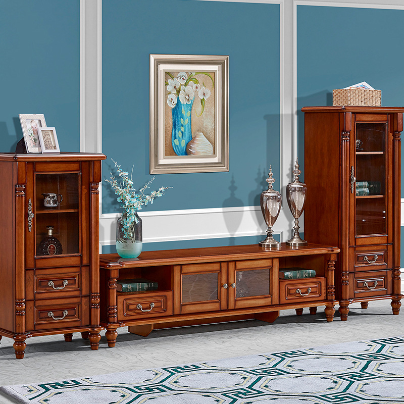 凯能家具 美式纯实木高低酒柜 欧式 新中式 客厅家具