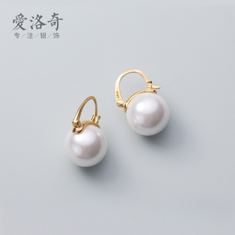 S925 botón de orejas de plata para mujeres estilo japonés simple perlas sintéticas dulces pendientes cortos joyas de orejas G1185